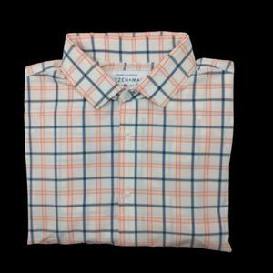 Mizzen + Main Leeward Mens XL Orange Blue Plaid Check Trim Fit Dress Shirt